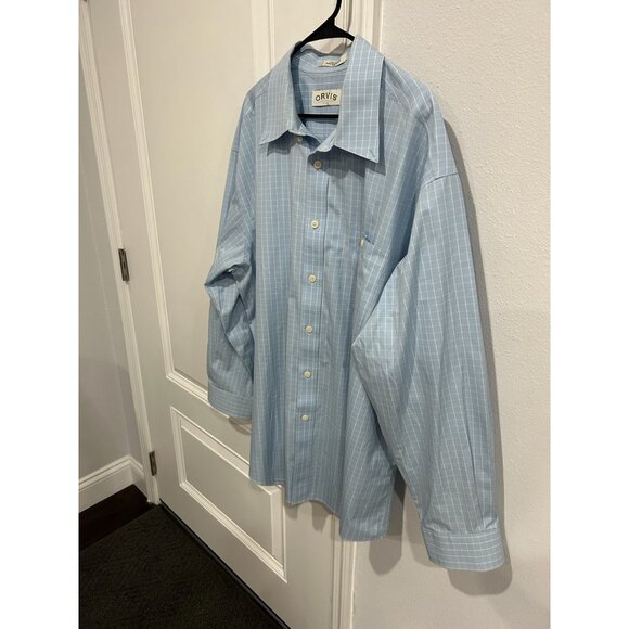 Orvis Check Plaid Long Sleeve Button Front Shirt Blue White Sz XXL Formal Office - Picture 3 of 9